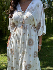 White Sunburst Kaftan Dress Jolene