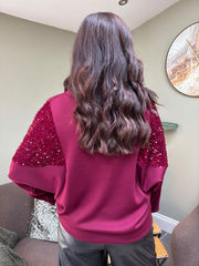 Wine Sequin Panel Sweatshirt Victoria