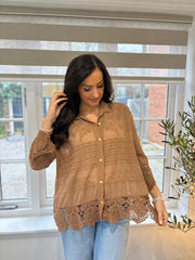 Toffee Crochet Detail Shirt Jacket Jenny