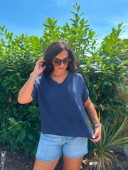 Navy Lattice Trim Top Riley