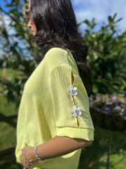 Lemon Applique Floral Crepe Top Astra