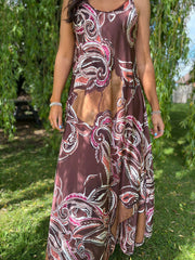 Chocolate Abstract Leaf Dress Odette