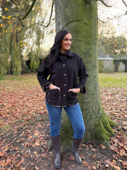Black Leopard Trim Coat Maisy