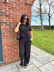 Black Ribbed Drape Tie Co-ord Daniella