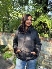 Black Premium Faux Leather Puffer Coat Olympia