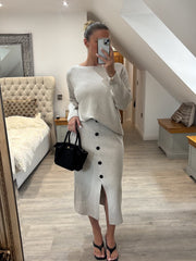 Stone Button Detail Two Piece Skirt Set Jenny