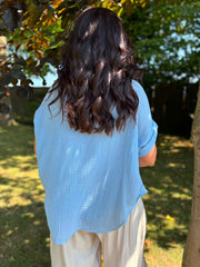 Blue Bubble Cotton Palm Blouse Chrissie