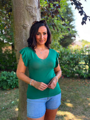 Green Ruffle Sleeve Knit Top Hannah