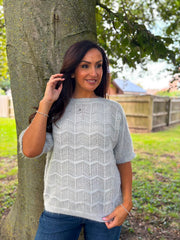 Grey Short Sleeve Chevron Knit Kenna