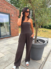 Chocolate Bubble Cotton Bandeau Jumpsuit