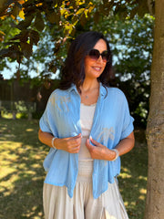Blue Bubble Cotton Palm Blouse Chrissie