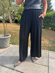 Black Wide Leg Pull On Trousers Cara