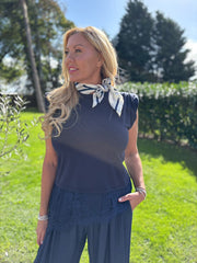 Navy Lace Hem Top Yasmin