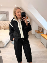 Black Contrast Fleece Jacket Beth