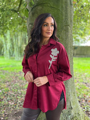 Wine Diamante Flower Shirt Kristie