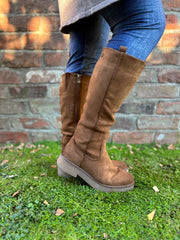 Tan Faux Suede Knee High Boots