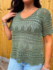 Khaki Crochet Knit Top Selina