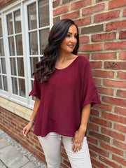 Wine Cotton Reverse Seam Knit Jo