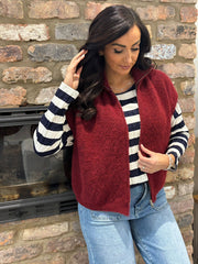 Wine Zip Up Knitted Waistcoat Donna