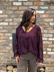 Grape Textured Floral Mesh Top Imogen
