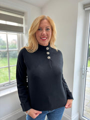 Black Diamante Button High Neck Frankie