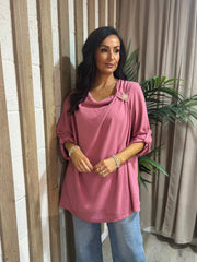 Deep Rose Gathered Cowl Neck Top Harper