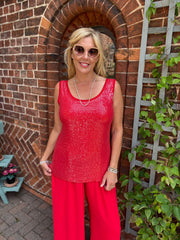 Red Sequin Vest Top Rebecca