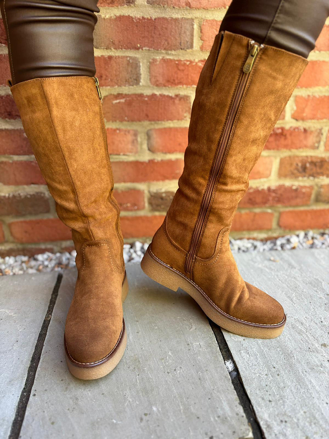 Tan Faux Suede Knee High Boots – Tillett's - Main Image