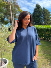 Navy Crochet Hooded Top Clarice