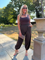 Chocolate Pull on Cuffed Trousers Raven