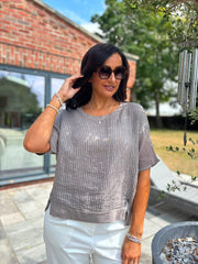 Mocha Striped Textured Linen Top Anais