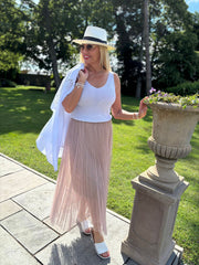 Taupe Pleated Mesh Tulle Skirt