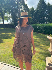 Chocolate Broderie Floral Dress Brooke