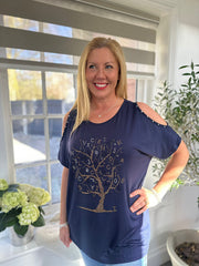 Navy Alphabet Tree Stud Top Alina