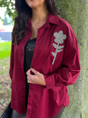 Wine Diamante Flower Shirt Kristie