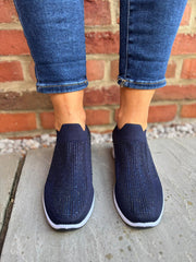 Navy Diamante Slip On Trainers