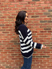 Navy Striped Crew Neck Jumper Gabrielle
