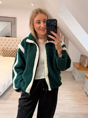 Emerald Green Contrast Fleece Jacket Beth