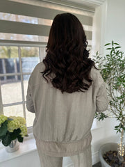 Mocha Textured Drawstring Jacket Kaylee
