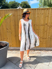 Black Brushed Stripe Panel Dress Jodie