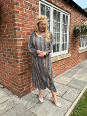 Denim Blue Pattern Stripe Shimmer Dress Freya