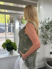 Khaki Crochet Vest Top Cove