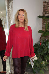 Wine Diamante Flower Top Kinsley