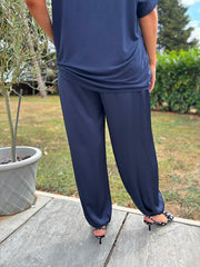 Navy Shimmer Cuffed Trousers Aubrey