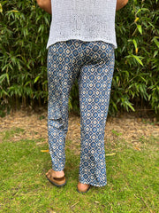 Navy Diamond Pattern Wide Leg Trousers