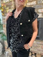 Black Soft Fringed Waistcoat Selma