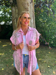 Pink Mocha Coral Print Blouse Stacey