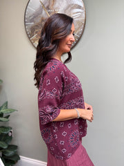 Wine Paisley Bubble Cotton Top Quinley