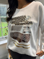 Winter White Chenille Brushstroke Sweatshirt Donna