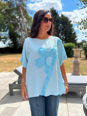 Light Blue Embroidered Floral Top Frankie